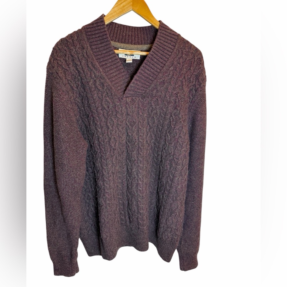 Joseph Abboud Cable Knit Wool Blend V Neck Sweater XXL Plum Purple
